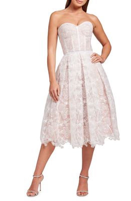 NADINE MERABI Olivia Strapless Lace Dress in White