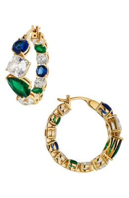 Nadri Chunky Cubic Zirconia Hoop Earrings in Gold With Sapphire