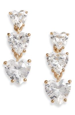 Nadri Crystal Heart Linear Earrings in Gold