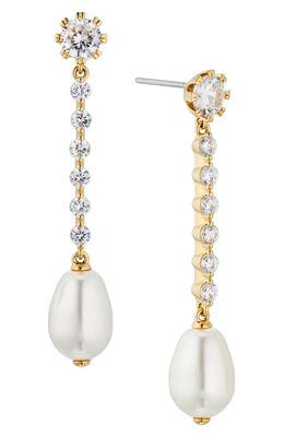 Nadri Crystal Imitation Pearl Linear Earrings in Gold