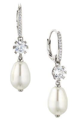 Nadri Cubic Zirconia & Imitation Pearl Drop Earrings in Rhodium