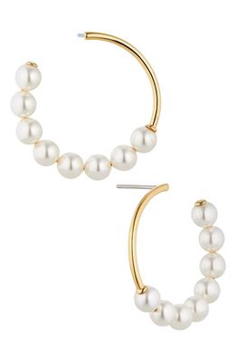 Nadri Dot Dot Dot Imitation Pearl Hoop Drop Earrings in Gold With Pearl