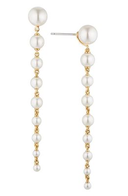 Nadri Dot Dot Dot Imitation Pearl Linear Drop Earrings in Gold With Pearl