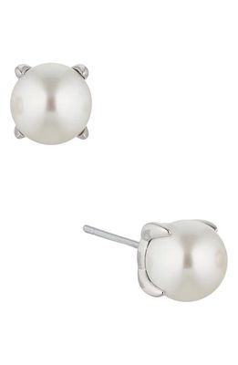 Nadri Dot Dot Dot Imitation Pearl Stud Earrings in Rhodium/Pearl