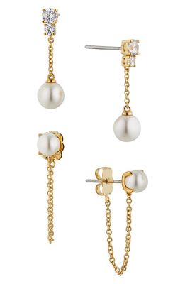 Nadri Dot Dot Dot Set of 2 Imitation Pearl Stud Drop Earrings in Gold With Pearl