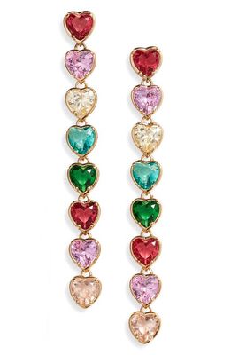 Nadri Multicolored Crystal Heart Linear Earrings in Gold