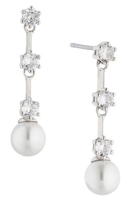 Nadri Olivia Linear Drop Earrings in Rhodium With Pearl