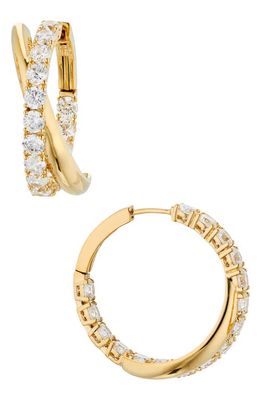 Nadri Twilight Cubic Zirconia Crossover Hoop Earrings in Gold