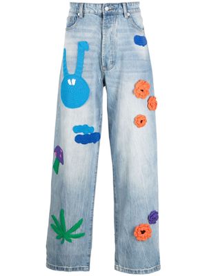 Nahmias knit-patches wide-leg jeans - Blue