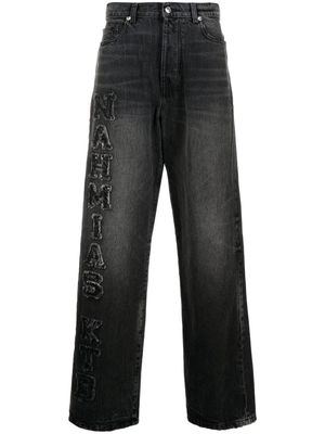 Nahmias logo-patch cotton wide-leg jeans - Grey