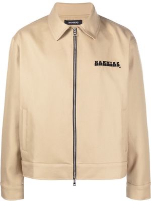 Nahmias logo-print zip-up shirt jacket - Neutrals
