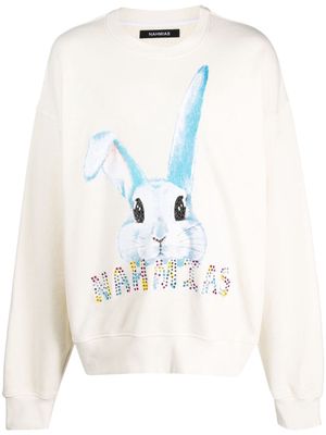 Nahmias rhinestone-embellished logo-print cotton sweatshirt - Neutrals