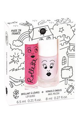 nailmatic Kids' Polly Glitter Nail Polish & Rollette Lip Gloss Set in Pink Multi