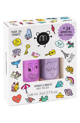 nailmatic Kids' Set of 2 Water Based Nail Polishes & Sticker Set in Asst