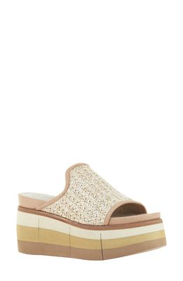 Naked Feet Flocci Platform Slide Sandal in Beige Leather