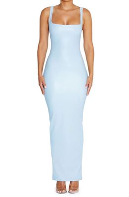 Naked Wardrobe All Faux It Faux Leather Maxi Dress in Baby Blue