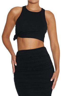 Naked Wardrobe Baby Snatched Knot Detail Crop Tank in Black