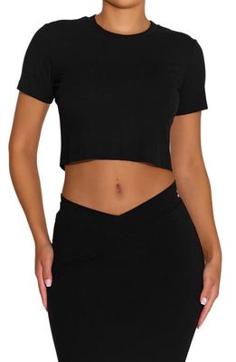 Naked Wardrobe Baby Snatched Rib Crop T-Shirt in Black