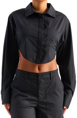 Naked Wardrobe Back In A Strap Long Sleeve Crop Shirt in Black