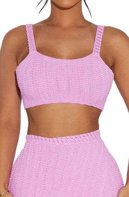 Naked Wardrobe Back Tie Crochet Crop Tank in Pink