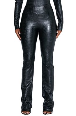 Naked Wardrobe Croc Embossed Faux Leather Bootcut Pants in Black