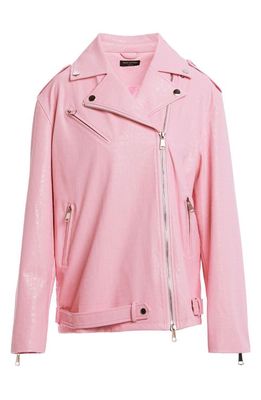 Naked Wardrobe Croc Embossed Faux Leather Moto Jacket in Pink