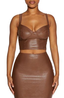 Naked Wardrobe Drip Bustier Crop Top in Brown