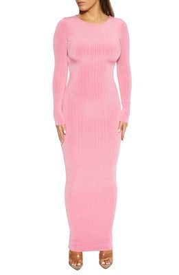 Naked Wardrobe Figure It All Out Long Sleeve Dress in Pink
