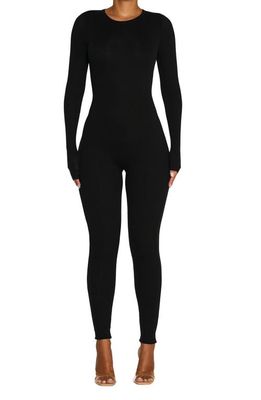 Naked Wardrobe Full Body Micro Rib Jumpsuit in Black