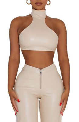 Naked Wardrobe Good Faux Leather Crop Top in Beige