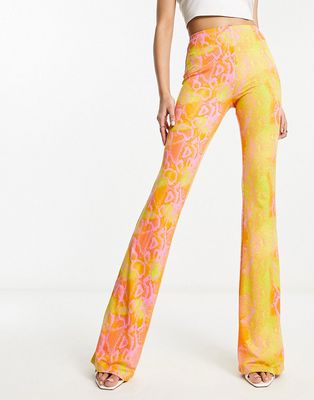 Naked Wardrobe high waist flared pants in neon snake print-Multi