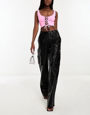 Naked Wardrobe leather-look cargo pants in black