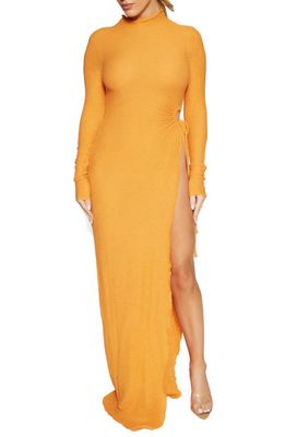 Naked Wardrobe Long Sleeve Cutout Body-Con Maxi Dress in Orange