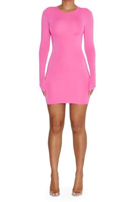 Naked Wardrobe Long Sleeve Micromodal Body-Con Dress in Pink
