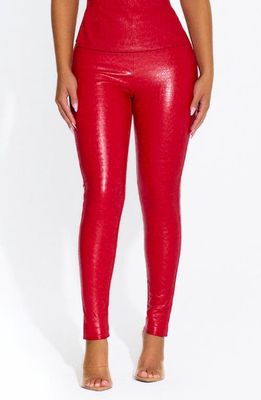 Naked Wardrobe Oh So Tight Crocodile Faux Leather Leggings in Red
