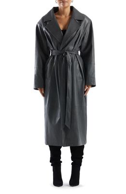 Naked Wardrobe Oversize Snakeskin Print Belted Cocoon Coat in Dark Grey