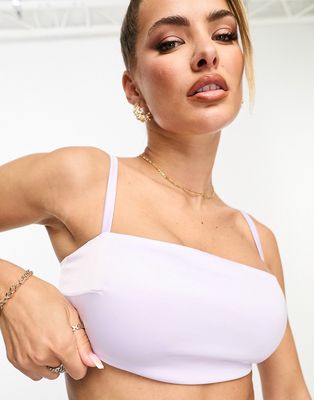 Naked Wardrobe satin square neck crop top in lilac - part of a set-Purple