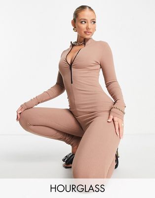 Naked Wardrobe snatched zipped detail fitted jumpsuit in pink
