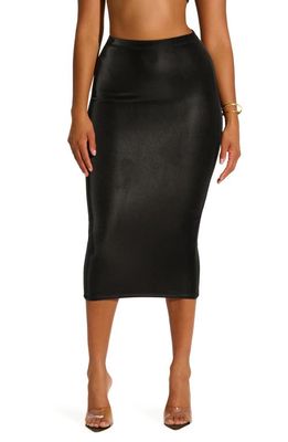 Naked Wardrobe Strapless Faux Suede Midi Pencil Skirt in Black