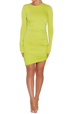 Naked Wardrobe String U Along Cinched Long Sleeve Dress in Lime Green