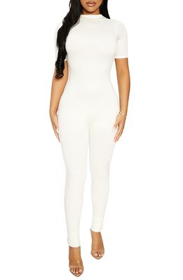 Naked Wardrobe Sweet T Funnel Neck Jumpsuit in Off White