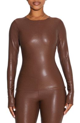 Naked Wardrobe That Extra Drip Faux Leather Top in Brown