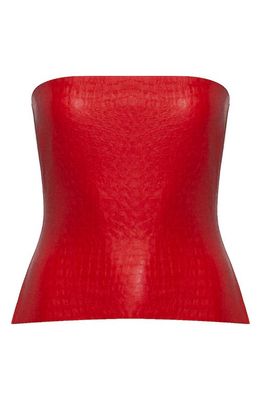 Naked Wardrobe The Croc Embossed Faux Leather Tube Top in Red