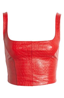 Naked Wardrobe The Crocodile Collection Croc Embossed Faux Leather Corset Crop Top in Red