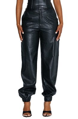 Naked Wardrobe The Crocodile Faux Leather Joggers in Black