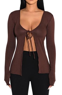 Naked Wardrobe Tie Front Top in Chocolate