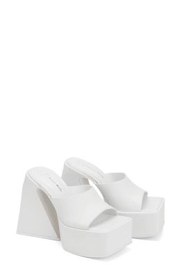 NAKED WOLFE Pearl Platform Slide Sandal in White-Sheep Leather