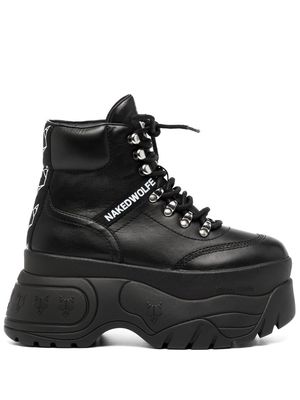 NAKED WOLFE Spike leather platform boots - Black