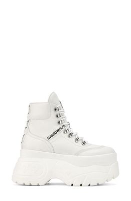 NAKED WOLFE Spike Platform Boot in White Leather