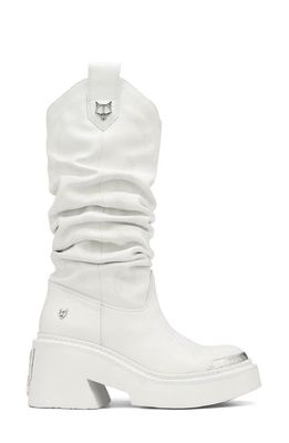 NAKED WOLFE Stable Platform Slouchy Cowboy Boot in White-Cow Leather 